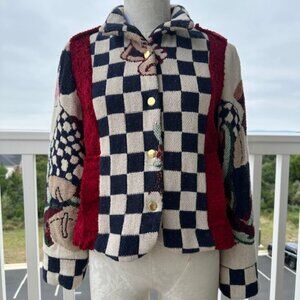 Upcycled military-style jacket. Size Small.